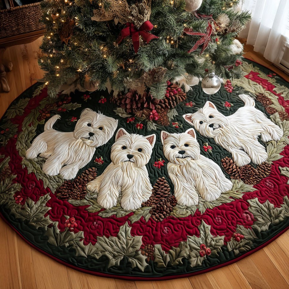 Westie Christmas Cheer Tree Skirt — Handmade Cheerful West Highland Terrier Holiday Skirt, Custom Options & Sizes, Made To Order