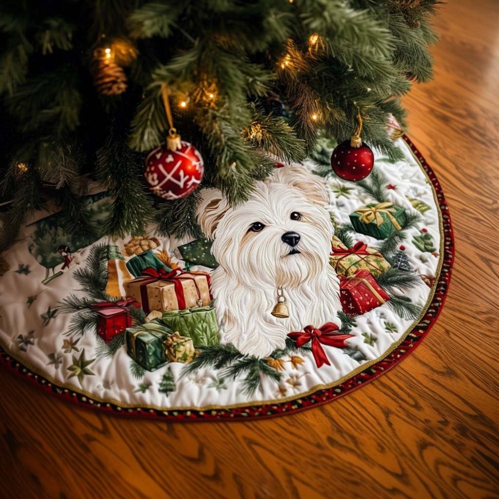 Westie Whispers Holiday Tree Skirt — Elegant Handmade West Highland Terrier Christmas Skirt, Custom Colors & Sizes, Made To Order