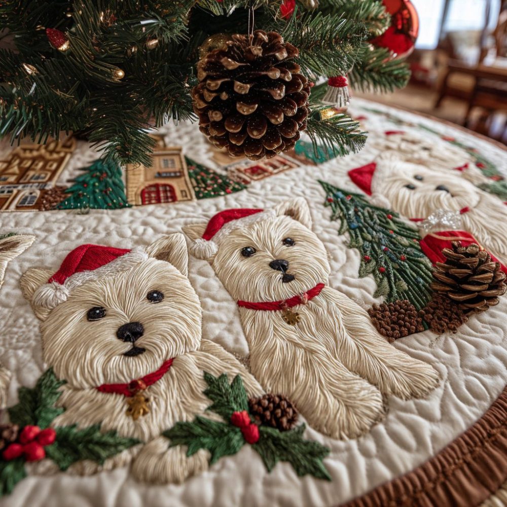Westie Winter Wonderland Tree Skirt — Handmade Snowy West Highland Terrier Christmas Skirt, Custom Sizes For Festive Pet Homes