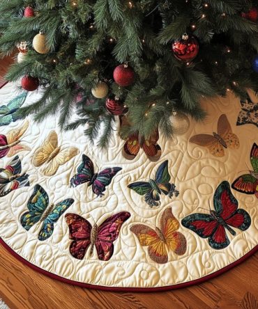 Whimsical Wings Holiday Tree Skirt – Handcrafted Angelic Wing Christmas Tree Skirt, Custom Sizes And Fabrics For Ethereal Seasonal Décor