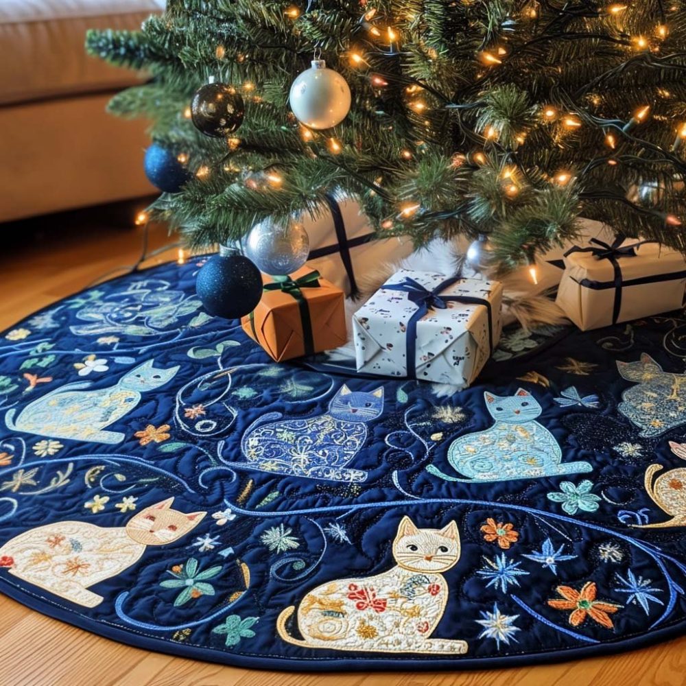 Whisker Whisper Luxe Tree Skirt – Soft Embroidered Cat-Accented Christmas Tree Skirt, Custom Finishes And Premium Materials For Upscale Holiday Décor