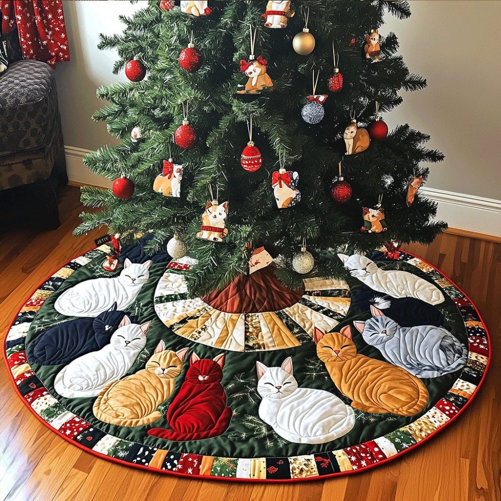 Whiskered Wonders Designer Tree Skirt – Handcrafted Christmas Tree Skirt With Elegant Whiskered Motifs, Customizable For Modern Or Classic Holiday Styles