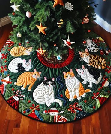 Whiskers In Winter Premium Tree Skirt – Cozy Winter Cat-Themed Christmas Tree Skirt, Custom Handcrafted To Match Your Seasonal Décor