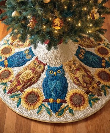 Feather Whisper Holiday Tree Skirt – Elegant Handcrafted Christmas Tree Skirt With Feather-Inspired Embroidery, Custom Colors And Sizes Available