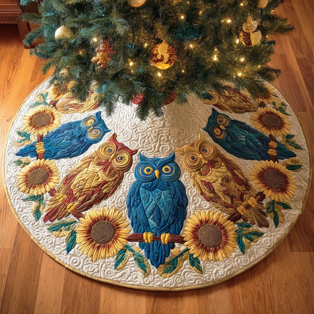 Feather Whisper Holiday Tree Skirt – Elegant Handcrafted Christmas Tree Skirt With Feather-Inspired Embroidery, Custom Colors And Sizes Available
