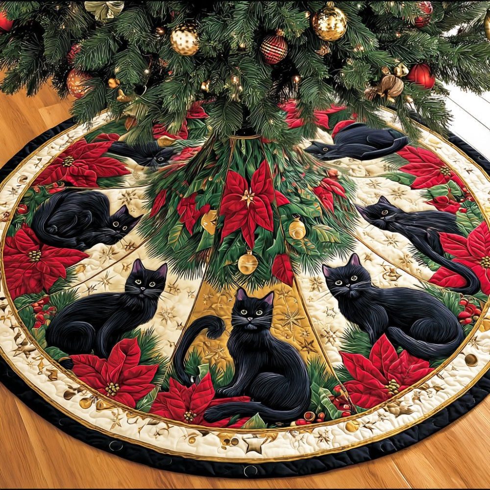 Custom Whispering Moon Christmas Tree Skirt – Handcrafted Embroidered Moon & Star Holiday Tree Skirt, Custom Sizes For Cozy Seasonal Décor