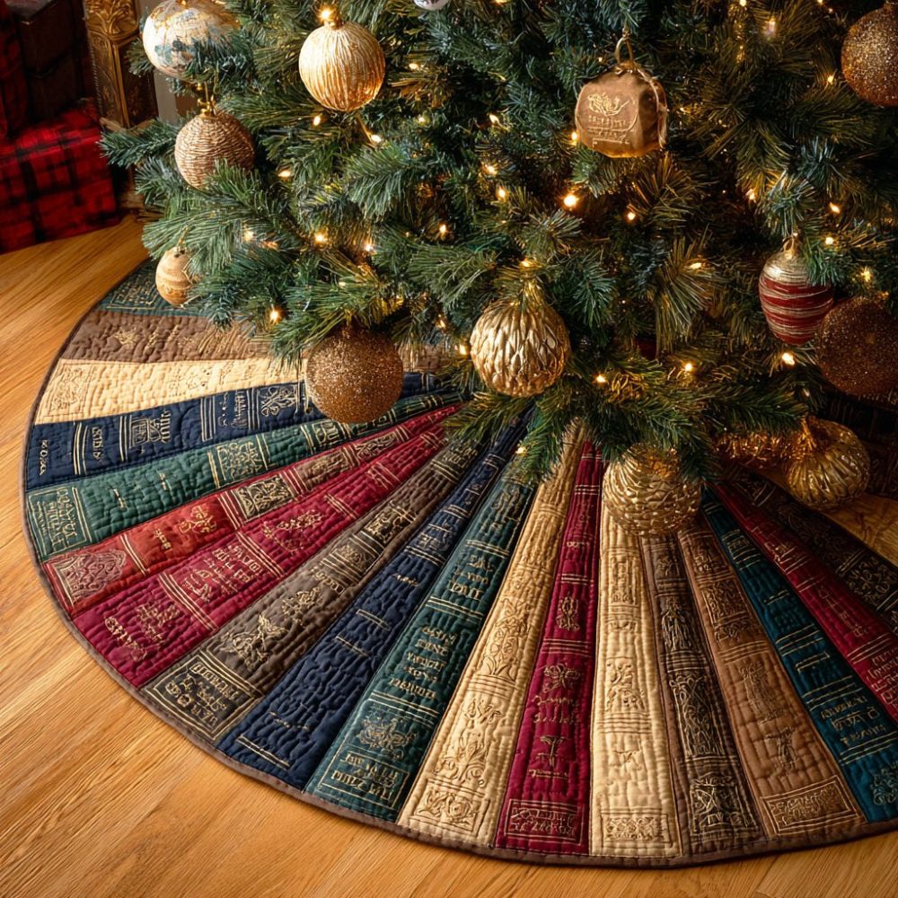 Whispering Pages Bookish Holiday Tree Skirt - Literary Script Motif Christmas Tree Skirt, Made-To-Order Gift For Book Lovers