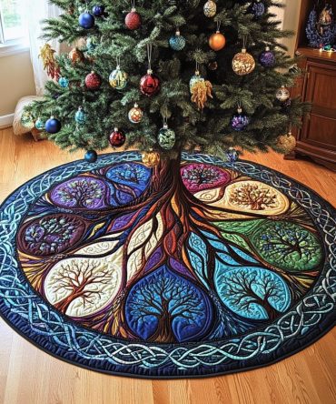 Whispering Willows Christmas Tree Skirt - Tranquil Willow Pattern Made-To-Order Tree Skirt, Natural & Elegant Holiday Accent