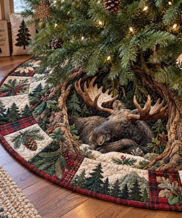 Custom Pine Forest Holiday Tree Skirt - Handmade Rustic Christmas Tree Skirt, Plush Liner, Personalized, Made-To-Order