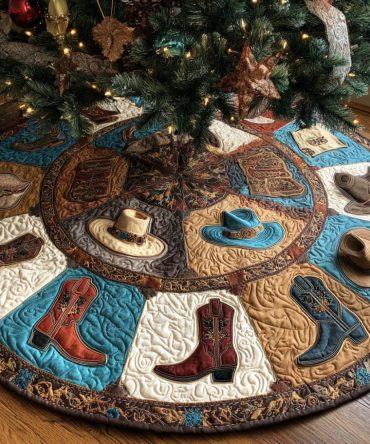 Western Boots Christmas Tree Skirt - Rustic Cowboy Boot Holiday Tree Skirt, Made-To-Order Country Christmas Decor