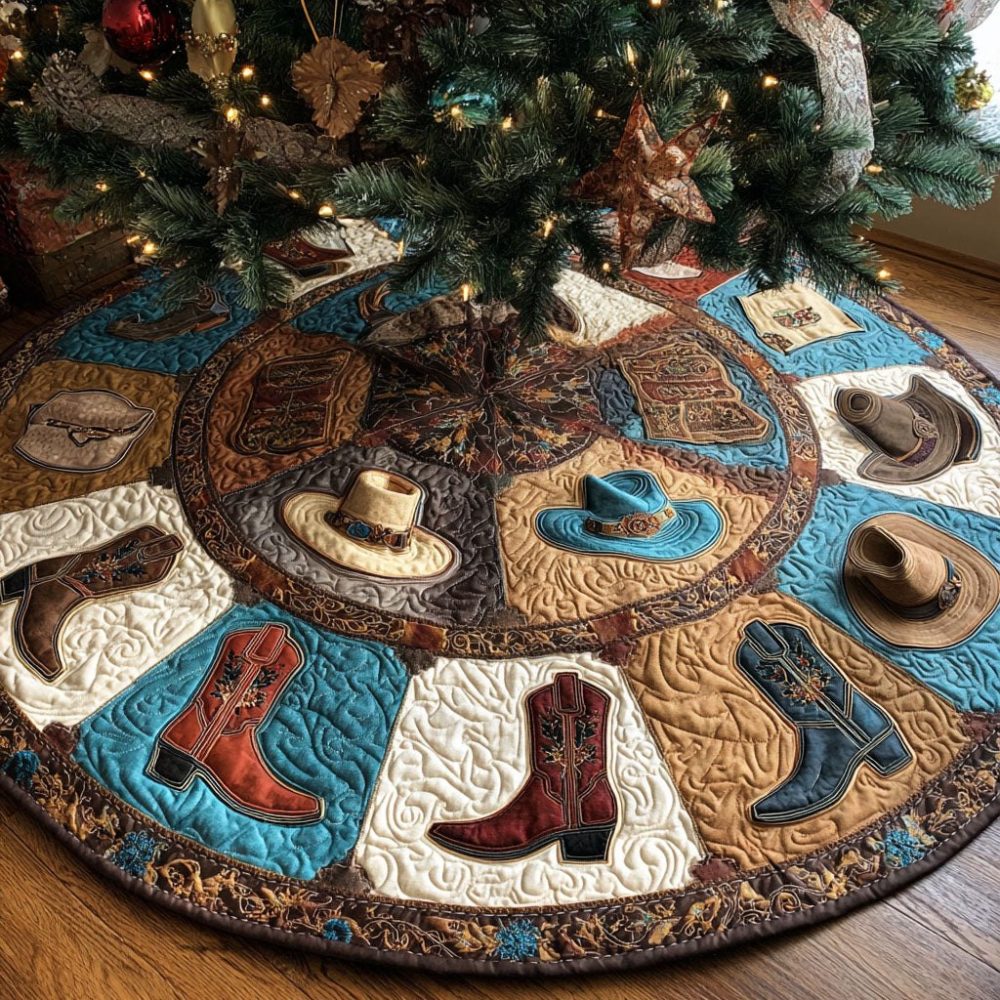 Western Boots Christmas Tree Skirt - Rustic Cowboy Boot Holiday Tree Skirt, Made-To-Order Country Christmas Decor