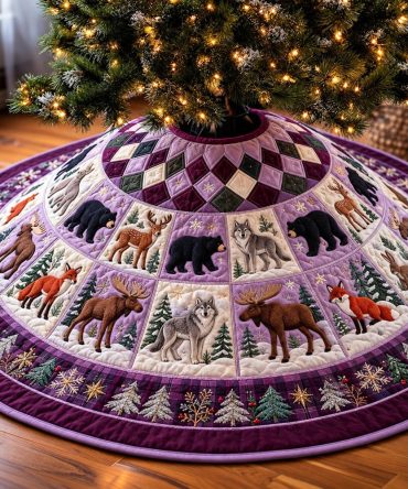 Wildlife Wonderland Tree Skirt - Custom-Made Holiday Skirt Featuring Forest Animals, Durable Fabric & Non-Slip Backing