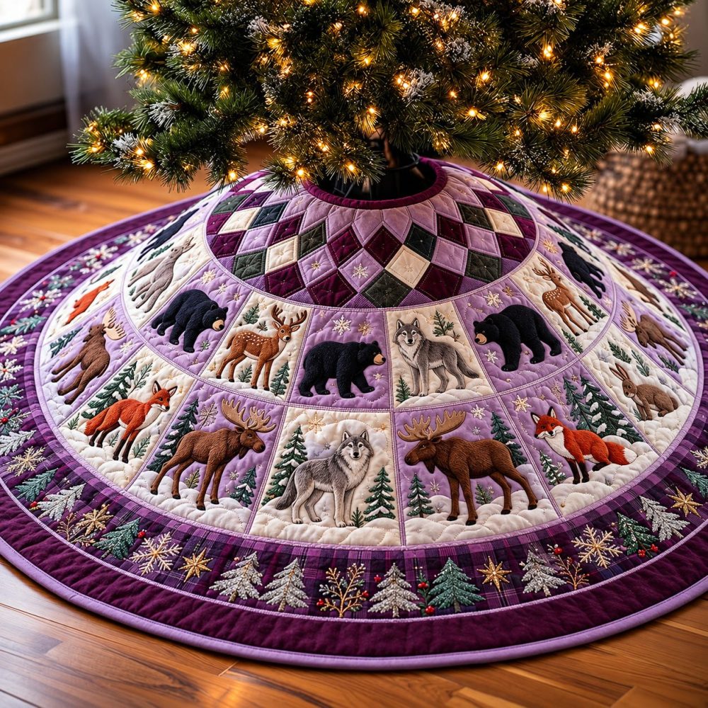 Wildlife Wonderland Tree Skirt - Custom-Made Holiday Skirt Featuring Forest Animals, Durable Fabric & Non-Slip Backing