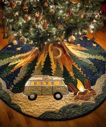 Wildwood Journey Handcrafted Christmas Tree Skirt — Rustic Nature & Wildlife Holiday Skirt, Custom Made For Forest-Inspired Celebrations