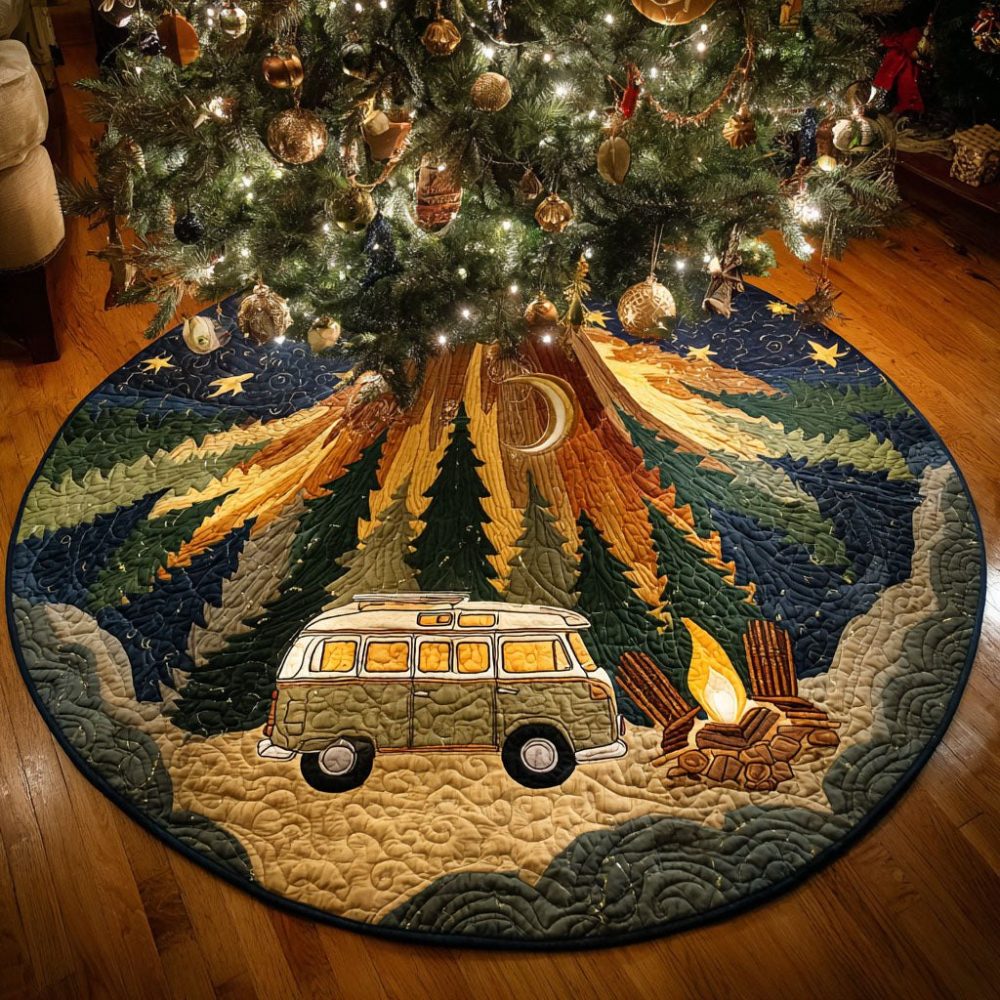Wildwood Journey Handcrafted Christmas Tree Skirt — Rustic Nature & Wildlife Holiday Skirt, Custom Made For Forest-Inspired Celebrations