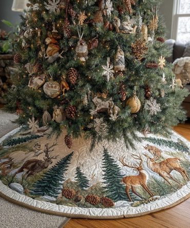 Rustic Winter Antlers Christmas Tree Skirt — Custom Handcrafted Reindeer Antler Holiday Skirt With Personalization Options, Durable