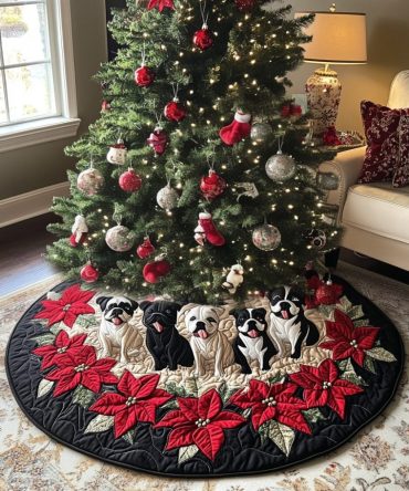 Winter Bulldog Wonderland Tree Skirt — Custom Bulldog Design Holiday Skirt, Heavy-Duty Fabric, Machine-Care Friendly & Gift-Ready