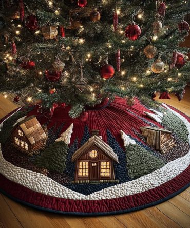 Winter Cottage Handmade Christmas Tree Skirt — Custom Cozy Cottagecore Holiday Base With Classic Patterns & Soft Textures