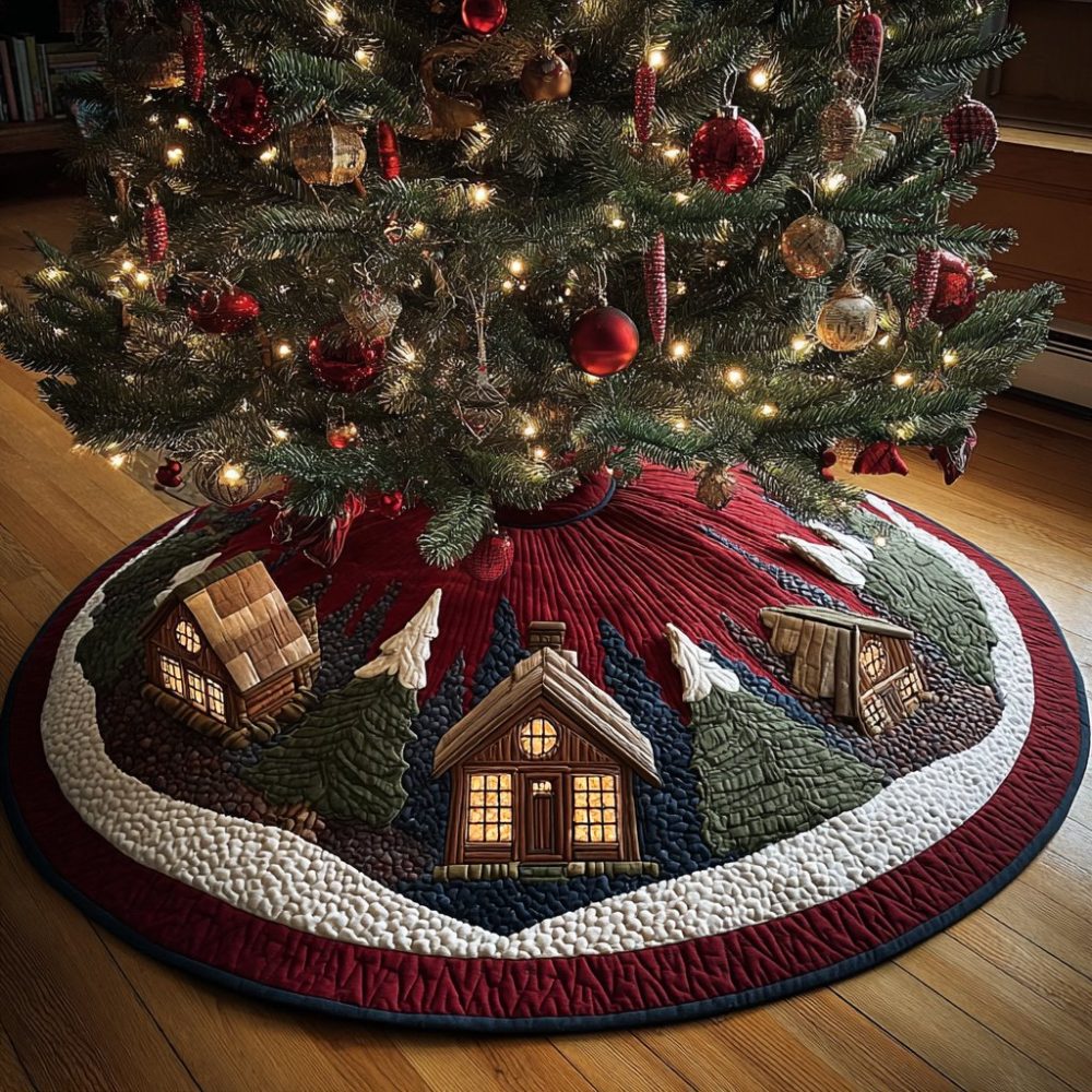 Winter Cottage Handmade Christmas Tree Skirt — Custom Cozy Cottagecore Holiday Base With Classic Patterns & Soft Textures