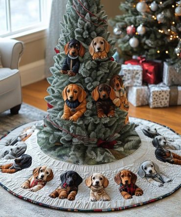 Winter Dachshund Charm Tree Skirt — Made-To-Order Doxie-Themed Christmas Skirt, Durable Fabric, Perfect Gift For Dog Fans