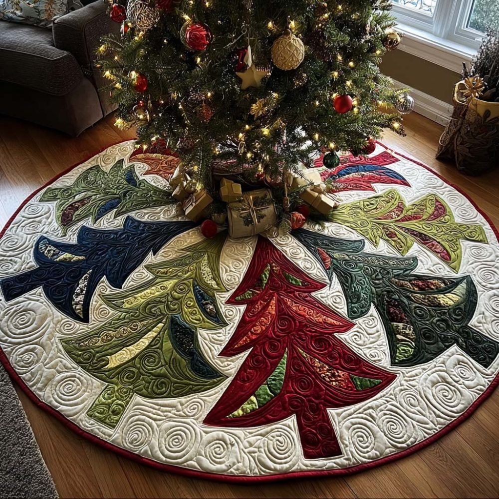 Winter Festival Celebration Tree Skirt - Colorful Holiday Design, Custom Made-To-Order, Durable & Machine-Washable