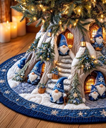 Personalized Winter Gnome Tree Skirt — Handmade, Made-To-Order Holiday Decor With Charming Gnome Village Scene, Gift-Ready
