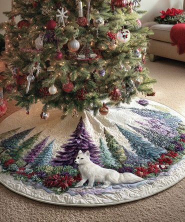 Winter Grove Evergreen Tree Skirt - Custom Forest Holiday Skirt, Premium Textiles, Handcrafted For Elegant Seasonal Décor