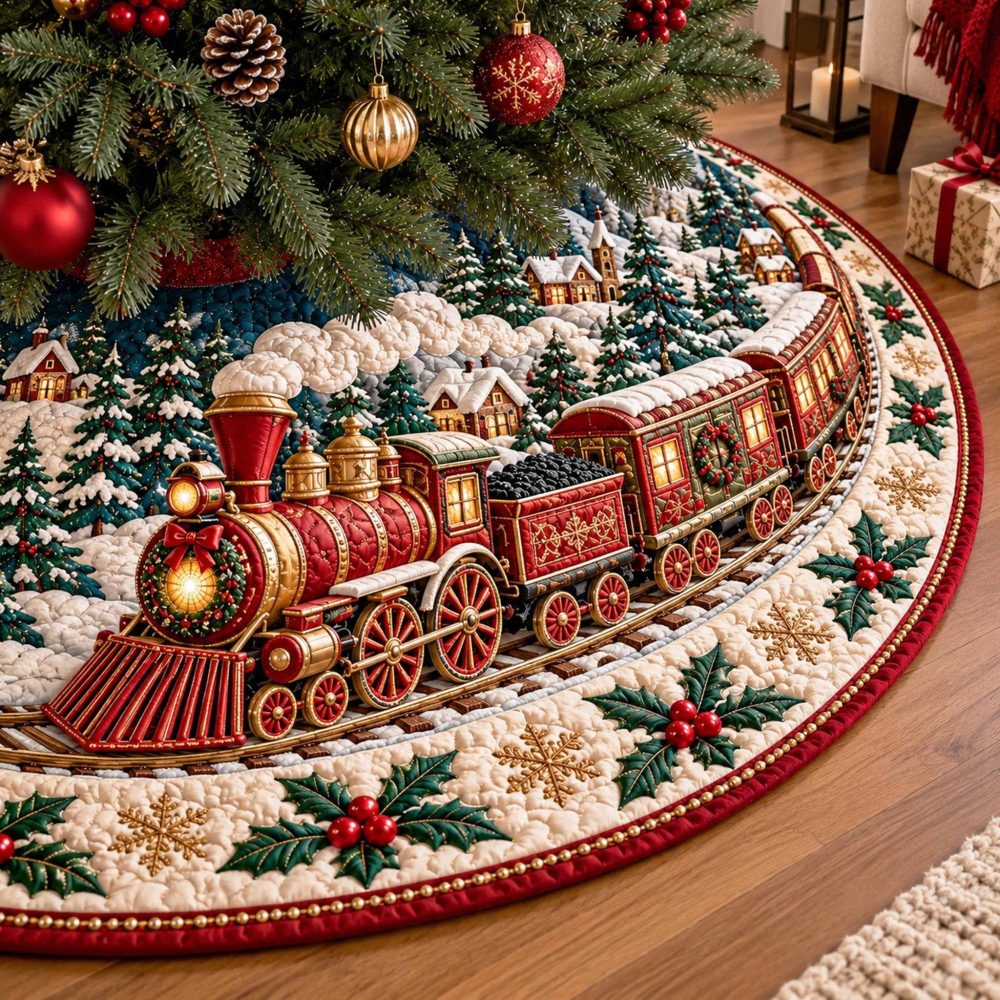 Winter Junction Luxury Christmas Tree Skirt — Cozy Faux Fur & Embroidered Snowflake Base Cover, Personalized Holiday Accent