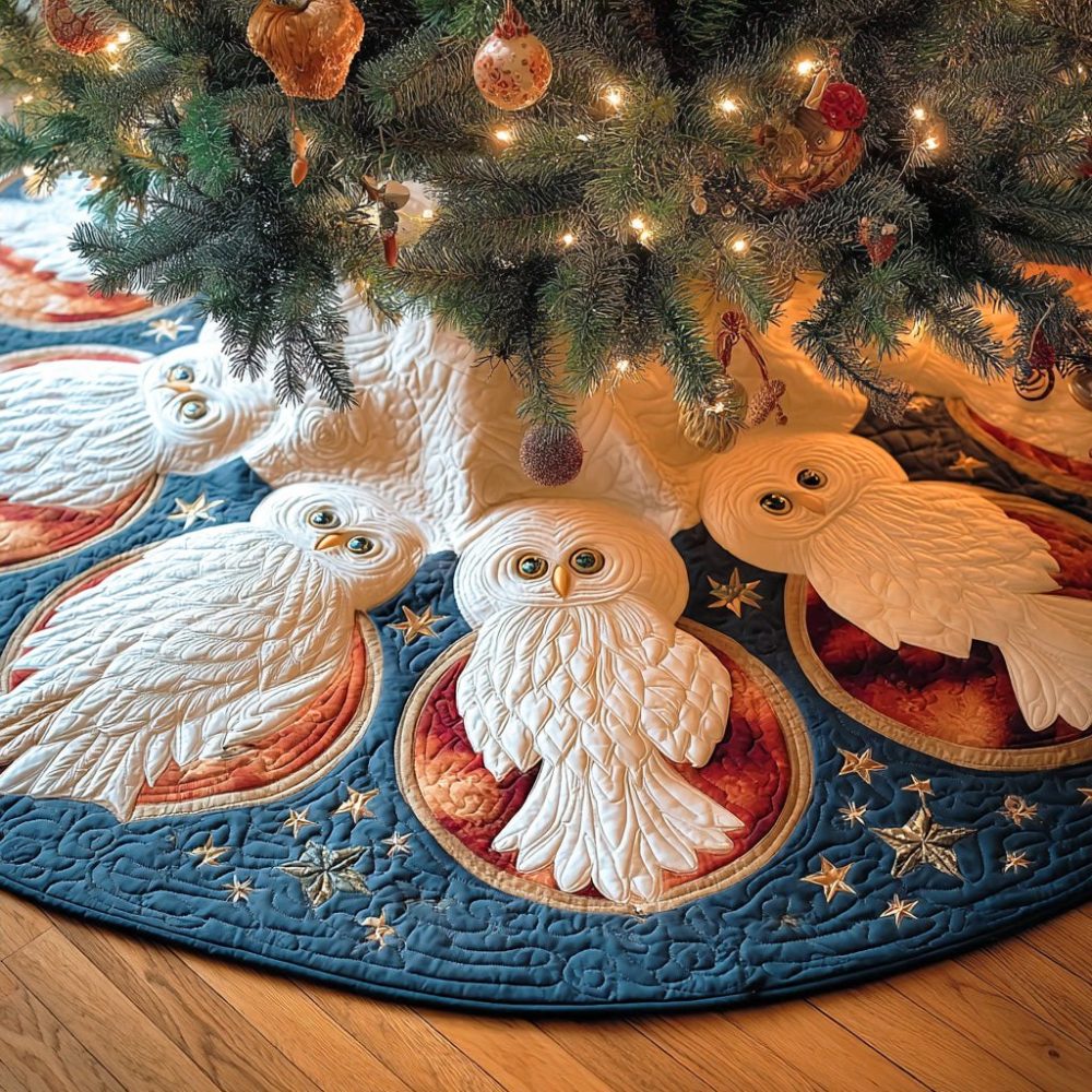 Handcrafted Perch-Themed Holiday Tree Skirt — Custom Winter Bird Print Christmas Tree Collar, Elegant Seasonal Décor (Personalizable)