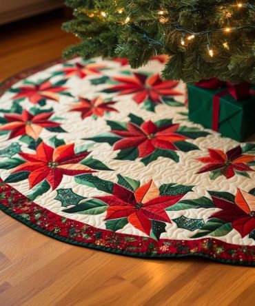 Signature Petals Holiday Tree Skirt — Custom Floral Christmas Tree Collar, Handmade Festive Base For Trees (Personalize & Choose Size)