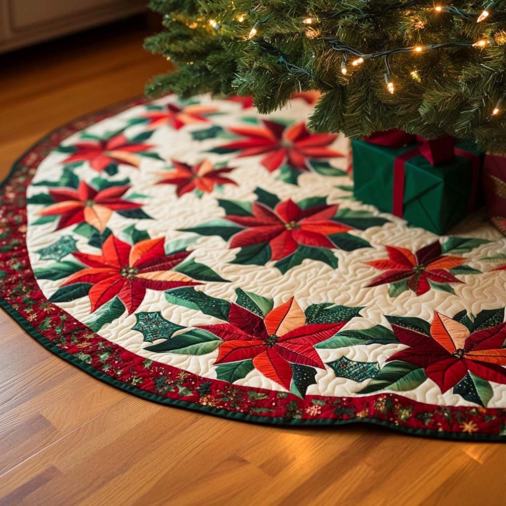 Signature Petals Holiday Tree Skirt — Custom Floral Christmas Tree Collar, Handmade Festive Base For Trees (Personalize & Choose Size)