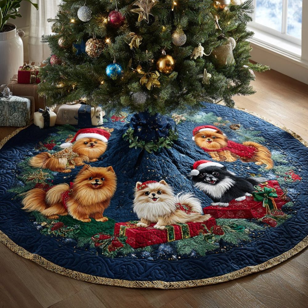 Pom Dreams Pom-Pom Holiday Tree Skirt — Playful Handmade Christmas Skirt With Pom Trim, Custom Sizes & Color Options