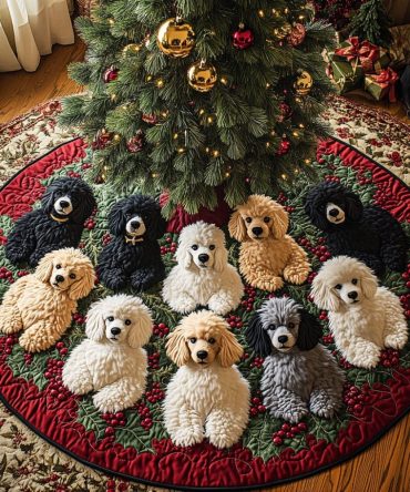 Custom Poodle Holiday Tree Skirt — Handmade Poodle Wonderland Christmas Tree Collar, Personalized Dog Lover Gift (Custom Sizes)