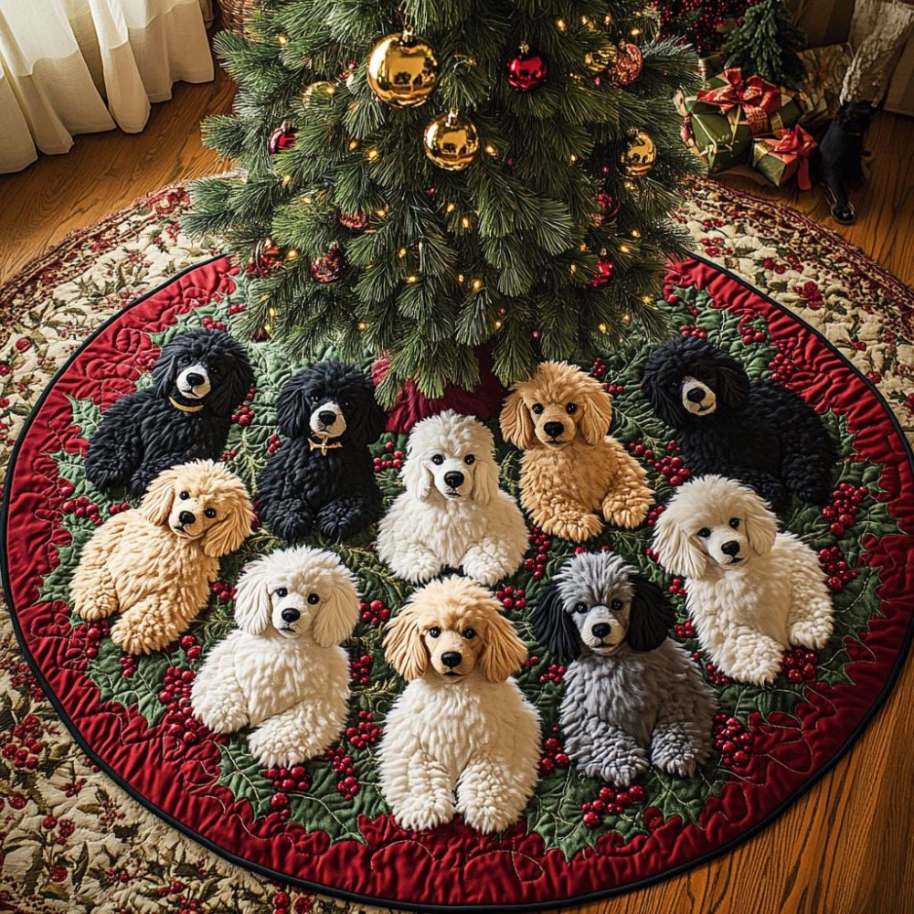 Custom Poodle Holiday Tree Skirt — Handmade Poodle Wonderland Christmas Tree Collar, Personalized Dog Lover Gift (Custom Sizes)