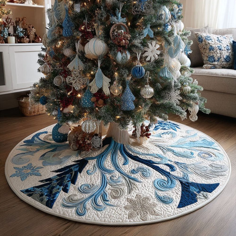 Sapphire Holiday Tree Skirt — Deep Blue Velvet Christmas Tree Skirt, Luxurious Handmade Base With Custom Size Options