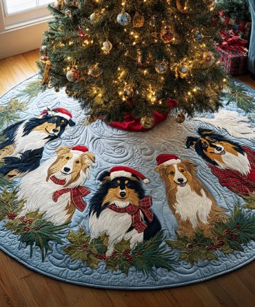 Shepherd'S Holiday Tree Skirt — Rustic Handmade Christmas Tree Skirt With Shepherd Motif, Custom Sizes & Durable Backing