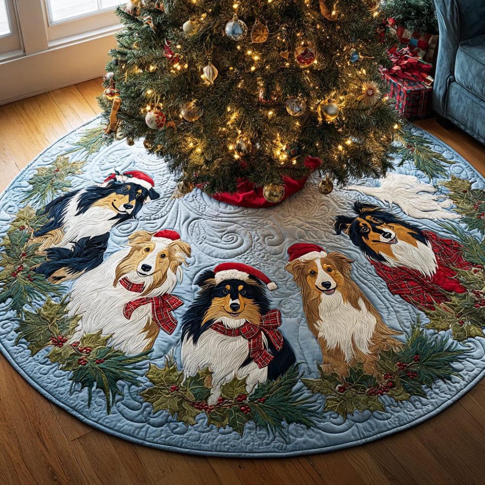 Shepherd'S Holiday Tree Skirt — Rustic Handmade Christmas Tree Skirt With Shepherd Motif, Custom Sizes & Durable Backing