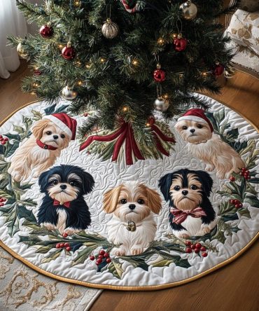Adorable Shih Tzu Christmas Tree Skirt — Custom Pet-Lover Tree Skirt, Handmade, Personalized Sizes & Durable Construction