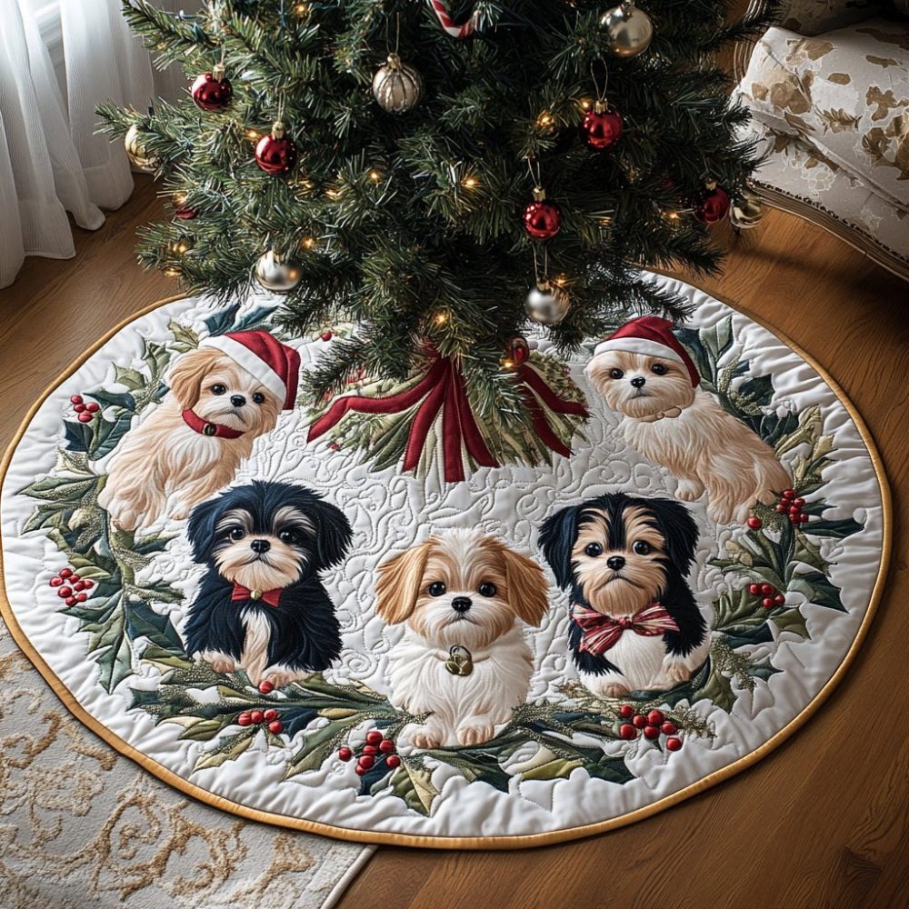 Adorable Shih Tzu Christmas Tree Skirt — Custom Pet-Lover Tree Skirt, Handmade, Personalized Sizes & Durable Construction