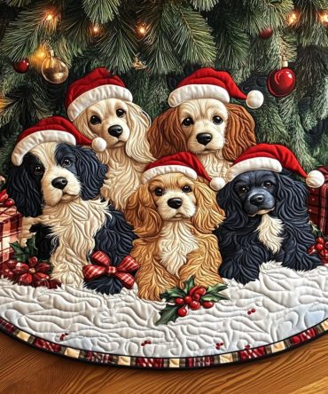 Classic Winter Spaniel Christmas Tree Skirt — Handmade Spaniel Dog Holiday Base, Durable Custom Tree Skirt For Pet Homes