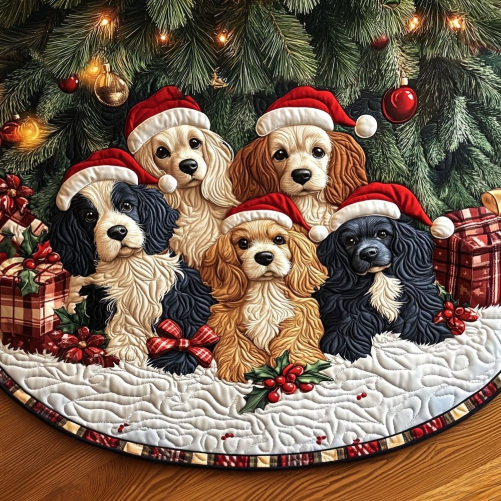 Classic Winter Spaniel Christmas Tree Skirt — Handmade Spaniel Dog Holiday Base, Durable Custom Tree Skirt For Pet Homes