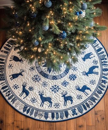 Elegant Winter Stag Christmas Tree Skirt — Handcrafted Majestic Deer Motif Tree Base, Premium Holiday Home Décor