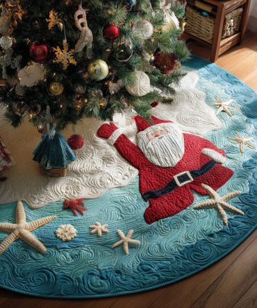 Coastal Winter Tide Blessings Tree Skirt — Nautical Holiday Base With Sea-Inspired Winter Motifs, Handmade Seasonal Décor