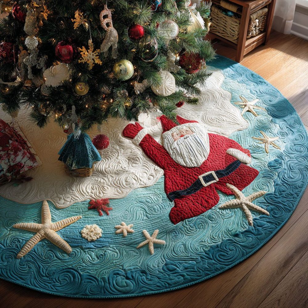 Coastal Winter Tide Blessings Tree Skirt — Nautical Holiday Base With Sea-Inspired Winter Motifs, Handmade Seasonal Décor