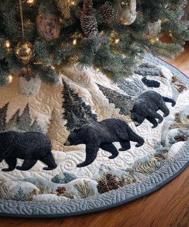 Winter Trail Snow Path Christmas Tree Skirt — Handcrafted Rustic Snowy Landscape Holiday Skirt, Custom Seasonal Decor