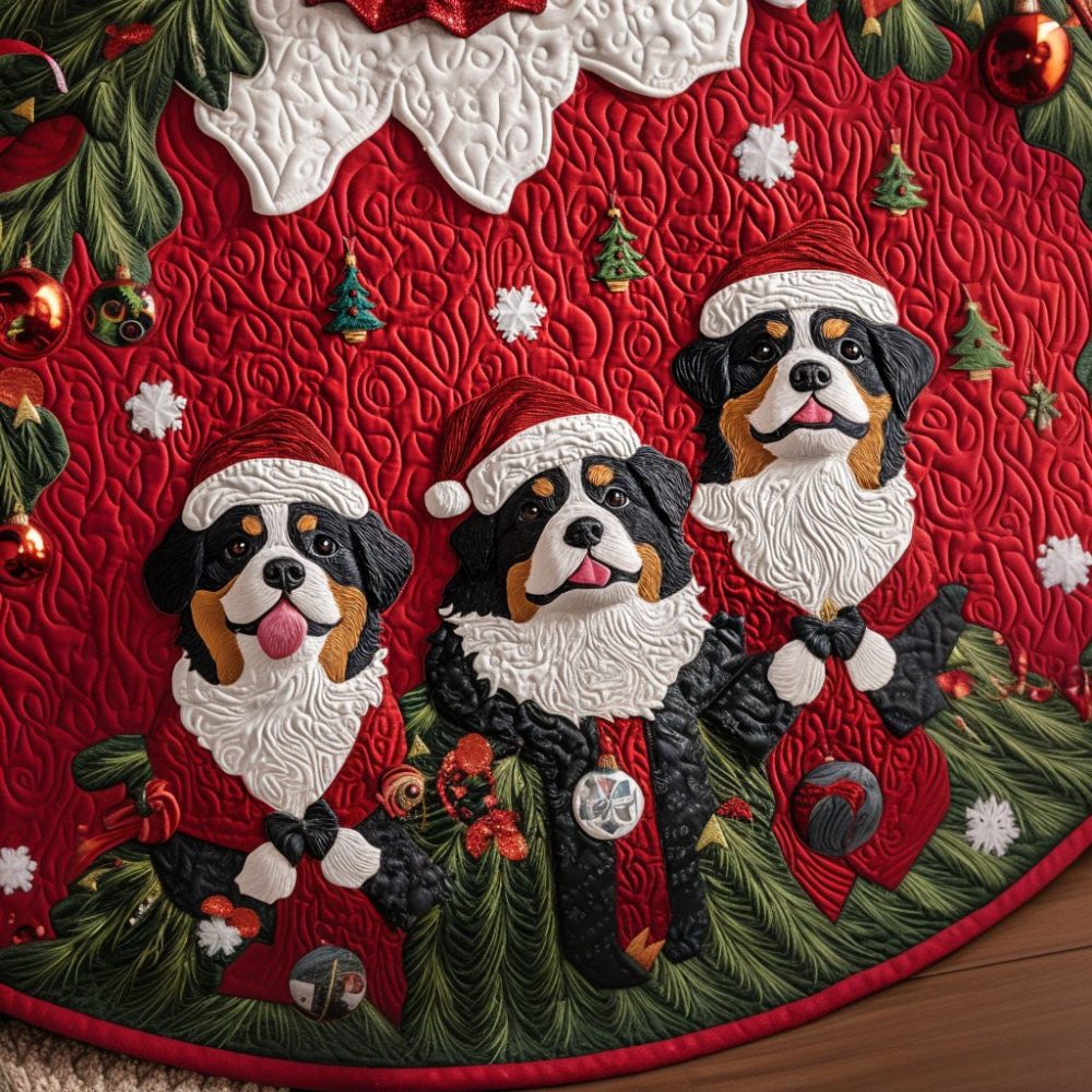 Handmade Winter Trekker Christmas Tree Skirt — Outdoor Adventure Themed Holiday Base With Hiking & Mountain Motifs