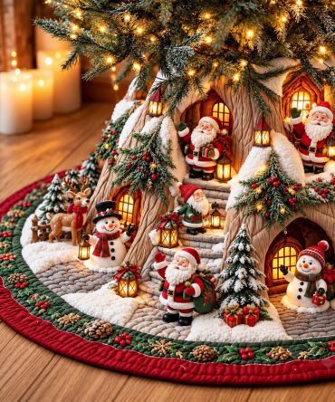 Handcrafted Winter Village Christmas Tree Skirt — Made-To-Order Holiday Base, Custom Cozy Village Scene, Limited Run