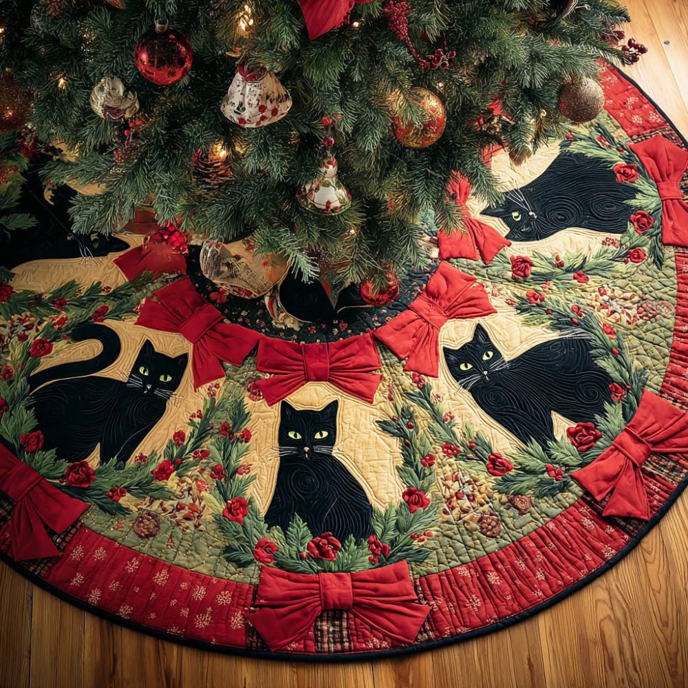 Winter Whisker Magic Christmas Tree Skirt — Enchanting Cat-Themed Holiday Skirt With Whimsical Whisker Design, Handcrafted & Customizable