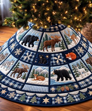 Winter Wildlife Christmas Tree Skirt - Custom Nature-Inspired Holiday Skirt With Deer, Fox & Pine Motifs On Plush Fabric