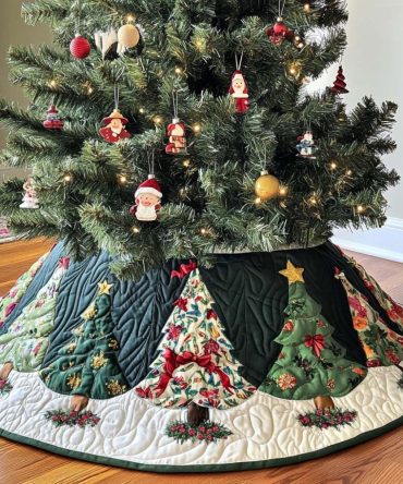 Winter Forest Magic Handcrafted Christmas Tree Skirt — Enchanted Woodland Holiday Skirt With Trees & Wildlife, Custom Personalization Available